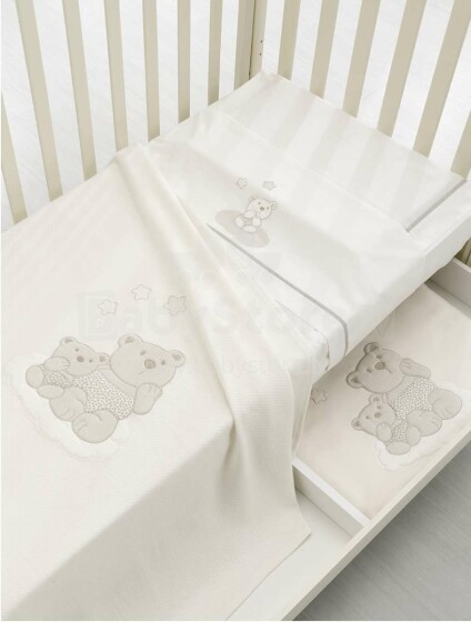 Erbesi Nuvola baltas / vintažinis menas. 100909 Vaikiška antklodė / antklodė su siuvinėjimu ir aplikacija 110x130 cm