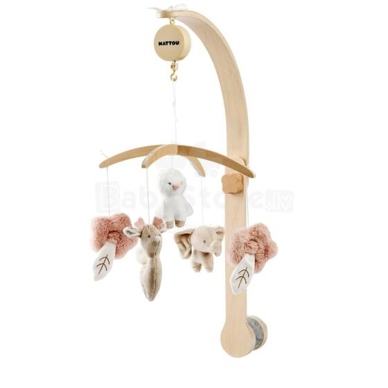 Nattou FanFan Musical Mobile Art.101084 Musical wooden carousel with soft toys