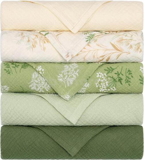 Yukkidds Muslin Cloths Art.1017 Green Leaf Augstākās kvalitātes muslina autiņš no bambusa , 5 gb. (60x60 cm)