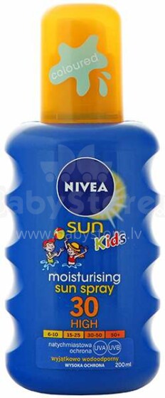 Nivea Sun Kids Art.85403 Moisturising Sun Spray Нивея сан спрей солнцезащитный детский цветной spf 30 фл. 200мл