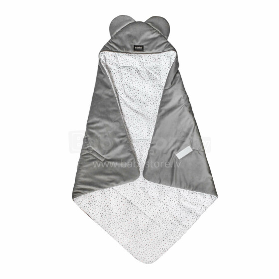 La bebe™ Swaddle Velur+Cotton 90x90 Art.104800 Grey Высококачественное детское двустороннее легкое одеяло-конверт с капюшоном (90x90 см)
