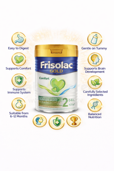 Frisolac Gold Comfort 2 mākslīgais piena maisījums diētiskai lietošanai zīdaiņiem FA52 no 6-12 mēn. 400g