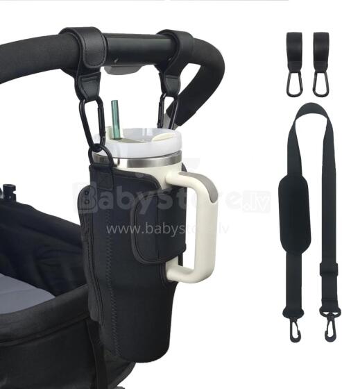 Bebe Basic Stroller Cup Holder Compatible with Stanley Art.113352 Black подстаканник для коляски с регулируемым ремешком и чехлом