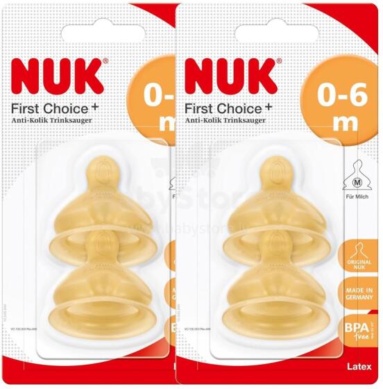 Nuk/Nip First Choice Art.113374 Соска из латекса для детей от 6 мес., отверстие: M (для грудного молока, чая и воды) 2 шт. (подходит Nuk/Nip бутылочкам)