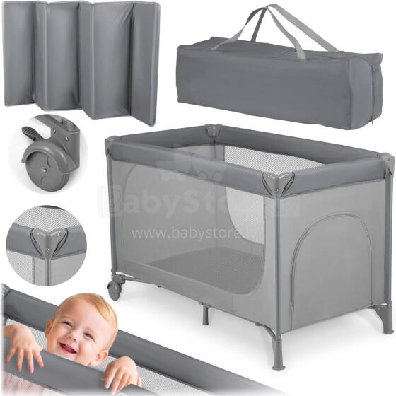 Multifunkcionālā ceļojumu gulta ar matraci Art. 608159, līdz 15 kg, Dark GREY
