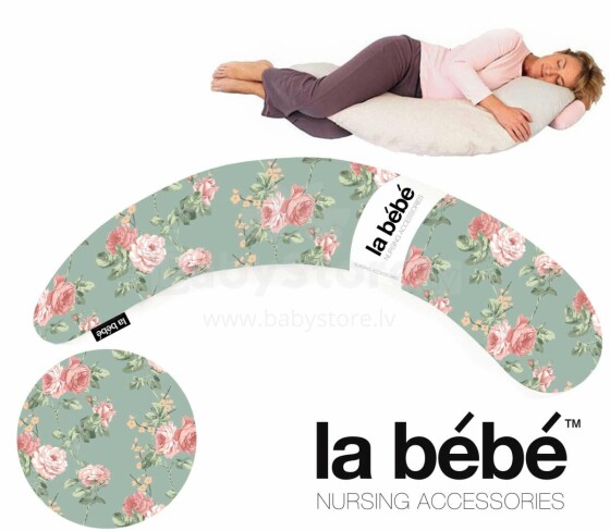 La Bebe™ Moon Maternity Pillow Art.11518 Roses Green Spilvens-pakavs grūtniecēm ar polistirola pildījumu, 195 cm