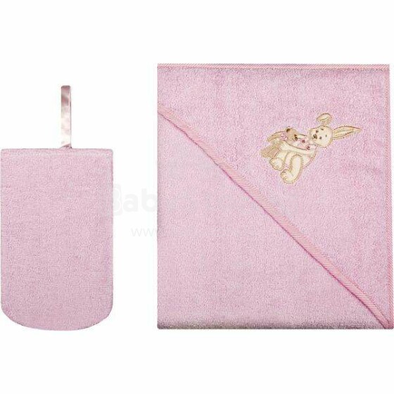 Womar Towel Art.3-Z-OK-060 Pink  Bērnu frotē dvielis ar kapuci  un dūraini 80 x 80 cm