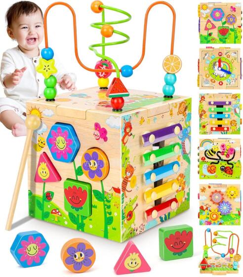 Jojoin Active Cube Art.B0CYT6JZ5C   Деревянная игрушка - Куб для развития моторики