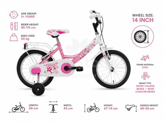 Esperia Kids Bike Junior Game Girl 14 Art.Art.9700 Детский велосипед с надувными колёсами и стальной рамой