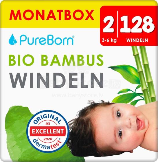Pureborn Single 2 Organic Bamboo Art.121309 [64pc] Ecological diapers made of bamboo fiber size 2, 3-6 kg