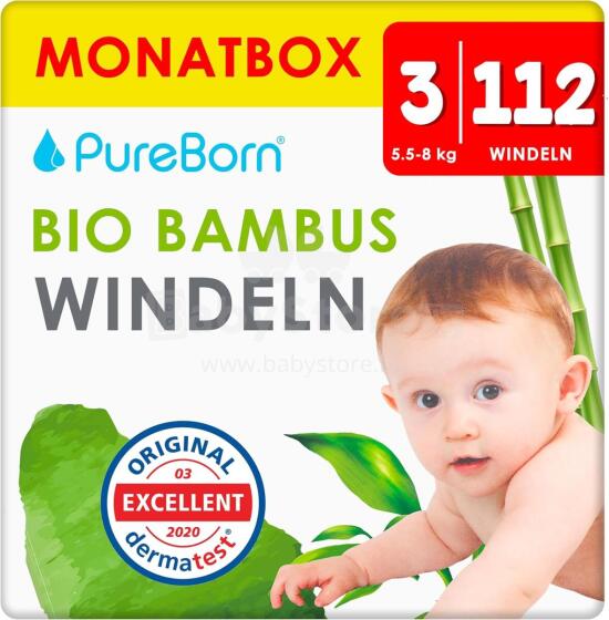 Pureborn Single 3 Organic Bamboo Art.121310  Экологические подгузники-трусики 3 размер, 5.5-8 кг