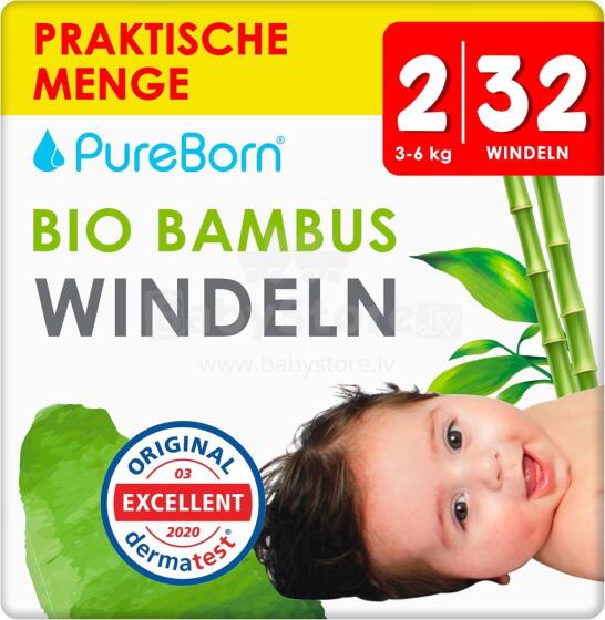 Pureborn  Organic Bamboo Art.121311 Экологические подгузники-трусики 2 размер, 3-6 кг