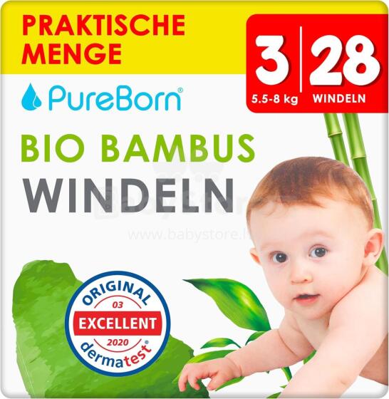 Pureborn Organic Bamboo Art.121312 Ecological diapers made of bamboo fiber size 3, 5.5-8 kg