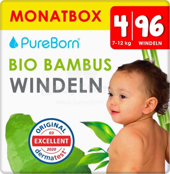 Pureborn  Organic Bamboo Art.121313 Ecological diapers made of bamboo fiber size 4, 7-12 kg