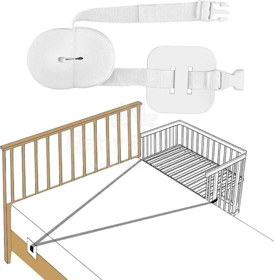Kidsworld Strap for Baby Cot Art.121970 Sānu gultas siksna kastes atsperu gultām, kas savienojamas ar pieaugušo gultu (balta)