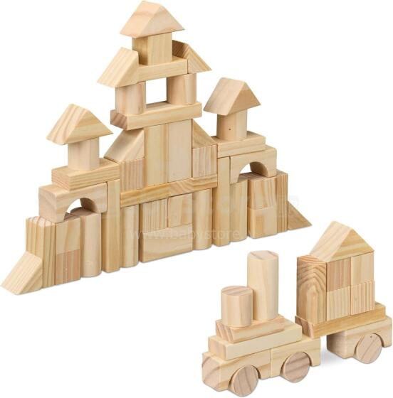 Relaxdays Wooden Building Blocks Art.123809 Koka kluči būvēšanai, 100 gb.