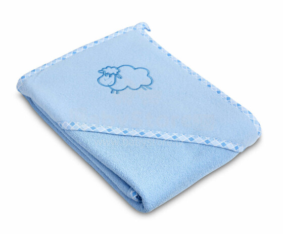 Sensillo Towel Art.130881 Lamb Blue  Детское хлопковое полотенце с капюшоном 80x80 см