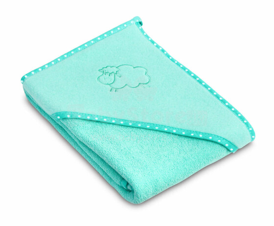 Sensillo Towel Art.130883 Lamb Turquoise  Детское хлопковое полотенце с капюшоном 80x80 см