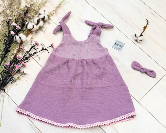 Baby Love Muslin Dresses Art.132816 Violet  Детское муслиновое  платье на завязочках