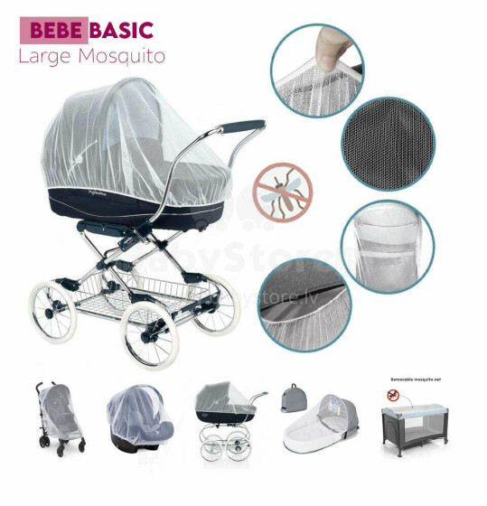 Bebe Basic ™ Mosquito  Art.KX7851 White  moskītu tīkls bērnu ratiem un gultiņām