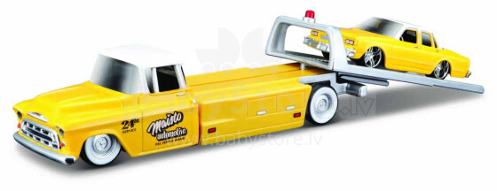 MAISTO DIE CAST Art.15055 1957 Chevrolet Flatbed Truck with 1987 Chevrolet Caprice Yellow with White Top Elite Transport Series 1:64