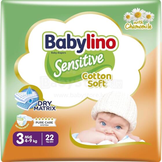 Babylino Sensitive Baby Nappies Size 3 Art.041564876 autiņbiksītes  4-9kg 22b