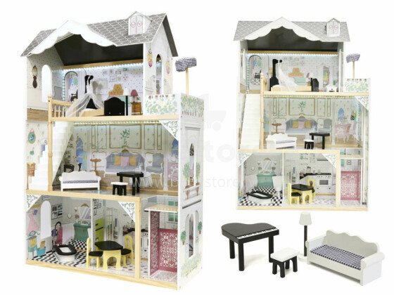 Ikonka Art.KX6487 Wooden MDF dolls' house + furniture 122cm XXL LED