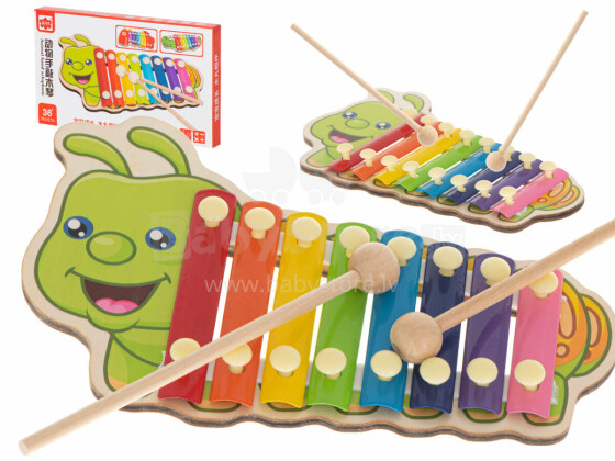 Ikonka Art.KX7282_1 Colourful wooden dulcimer for children caterpillar