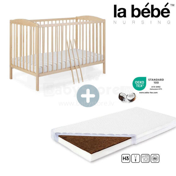 La bebe™ EcoBed Art.363619 Детская кроватка из ЭКО материалов, чистое дерево 120x60cm + Подарок! Danpol Art.4208 Матрас для детской кровати из поролона 120x60 см