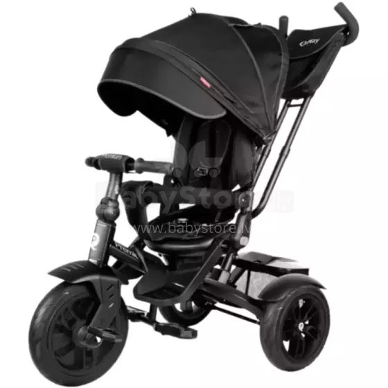 Bebe Basic Premium Air 6 in1  Art.150416 Black Детский трехколесный велосипед с ручкой и крышой
