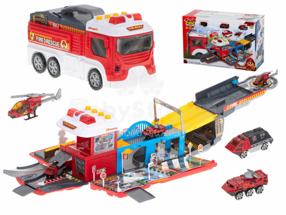 Ikonka Art.KX5995 Fire truck transporter folding car park fire brigade + accessories