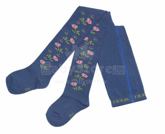 Weri Spezials Детские колготки Rose Branches Jeans ART.WERI-2577 Высококачественные детские хлопковые колготки для девочек