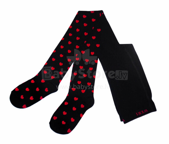 Weri Spezials Children's Tights Hearts Black and Red ART.WERI-5544 High quality children's cotton tights for girls