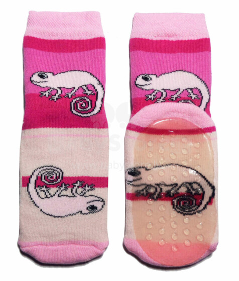 Weri Spezials Children's Non-Slip Socks Chameleon Rose ART.WERI-2383 High quality children's socks made of cotton with non-slip coating