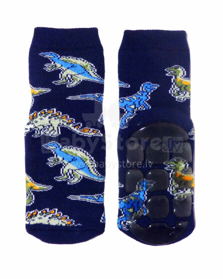 Weri Spezials Детские нескользящие носки Dinosaurs Navy ART.SW-0997 Высококачественных детских носков из хлопка с нескользящим покрытием