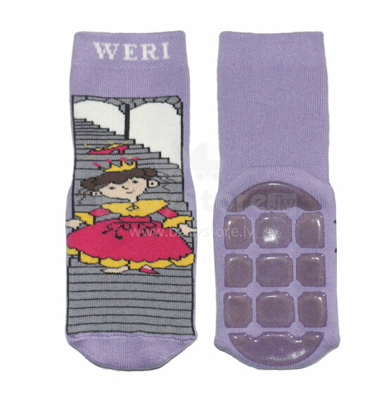 Weri Spezials Детские нескользящие носки Cinderella Lilac ART.WERI-1195 Высококачественных детских носков из хлопка с нескользящим покрытием