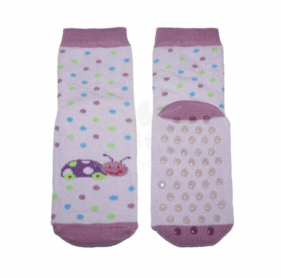 Weri Spezials Детские нескользящие носки Little Beetle Lilac ART.WERI-1322 Высококачественных детских носков из хлопка с нескользящим покрытием