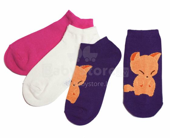 Weri Spezials Children's Sneaker Socks Fox Violet ART.WERI-5521 Pack of three high quality children's cotton sneaker socks