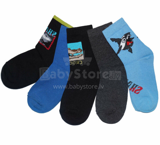 Weri Spezials Children's Socks Shark Medium Blue ART.WERI-3968 Pack of five high quality children's cotton socks