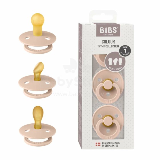Bibs Try-It Art.131503 Blush Комплект: Пустышка (соска) из 100% натурального каучука  0-6 мес.(3 шт.)