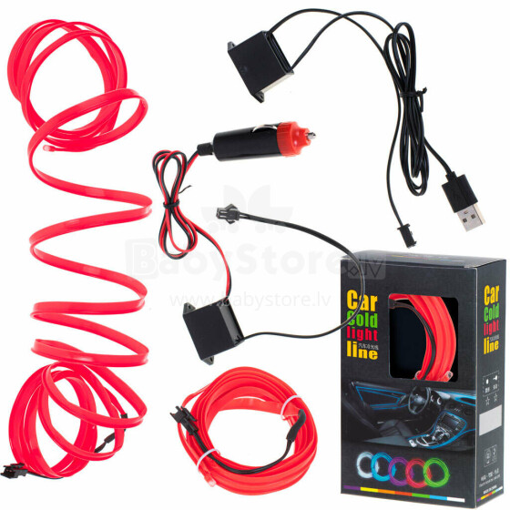 Ikonka Art.KX4956 LED aplinkos apšvietimas automobiliui / automobilio USB / 12V juosta 3 m raudona