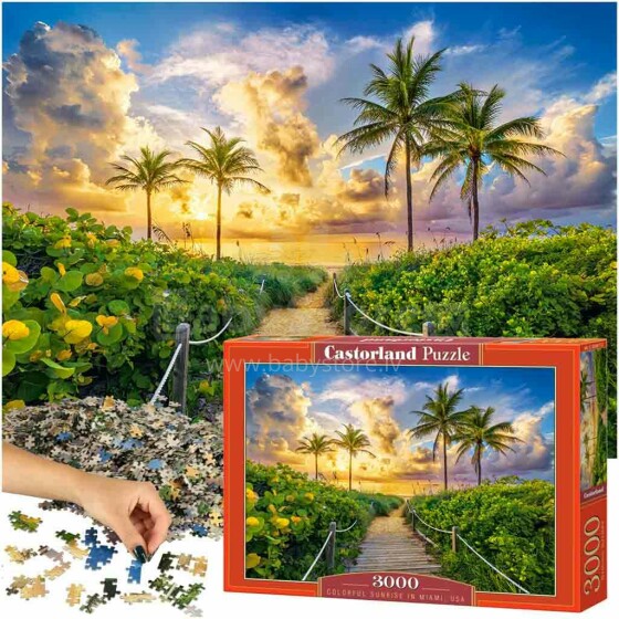 Ikonka Art.KX4776 CASTORLAND Puzzle 3000 tk Värviline päikesetõus Miamis, USA - Päikesetõus Miamis 92x68cm