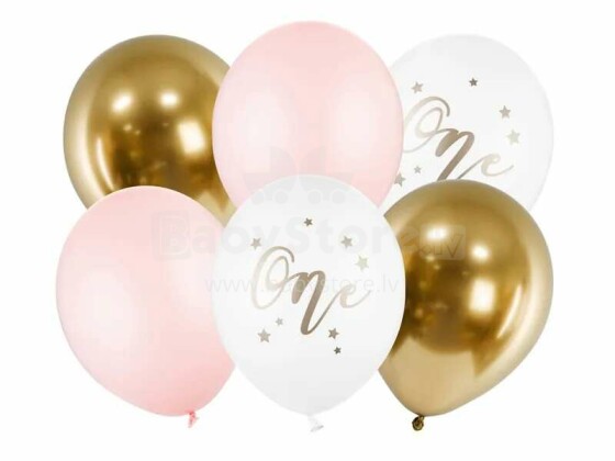 Ikonka Art.KX4555 Gimtadienio balionai Pasteliniai blyškiai rožiniai balti auksiniai rožiniai 30cm 5 vnt.