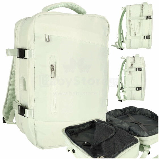 Ikonka Art.KX4109_1 Plecak podróżny na laptopa rozkładany 26-36L kabel USB pojemny wodoodporny zielony