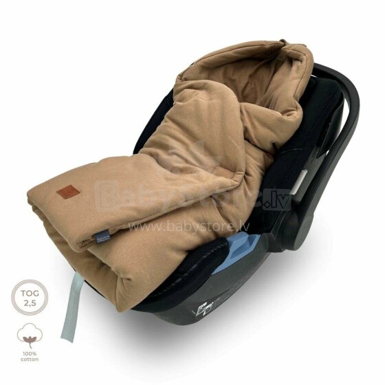 Makaszka Car Seat Blanket Latte Art.KOC5COTTONLATTE Augstākās kvalitātes viegla divpusēja sedziņa-konverts ar kapuci (100x110 cm)