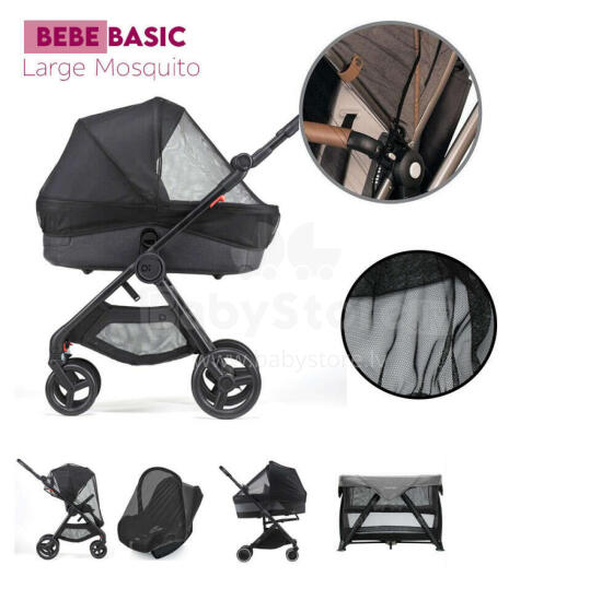 Bebe Basic ™ Mosquito Net Art.159558 Black Pram elastic mosquito net 150cm