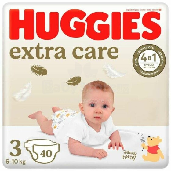 Huggies Extra Care 3 Art.BL041574400 ecological cotton diapers 6-10kgs, 40pcs.