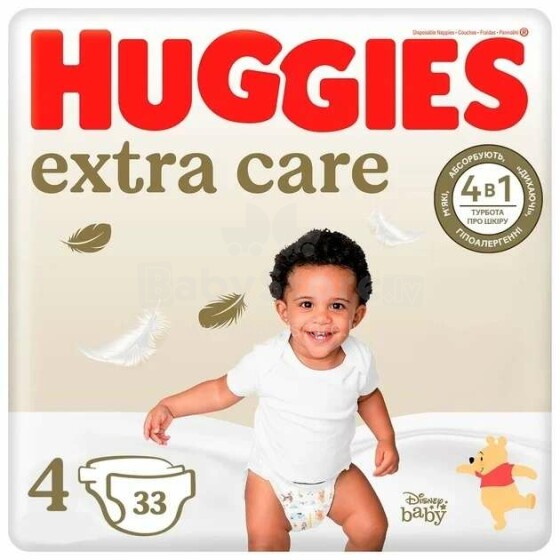 Huggies Extra Care 3 Art.BL041583143 ecological cotton diapers 8-16kgs, 33pcs.