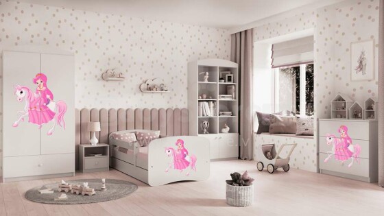 Bed babydreams white princess on horse with drawer without mattress 160/80