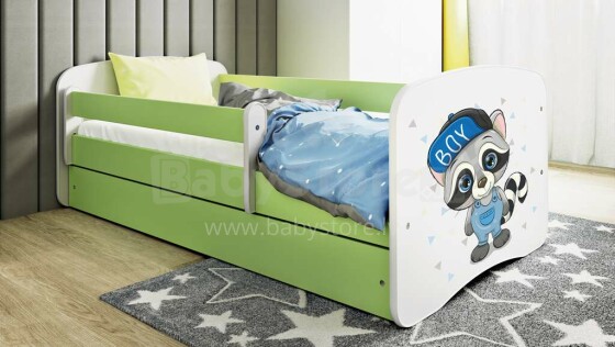 Bed babydreams green raccoon with drawer with non-flammable mattress 160/80